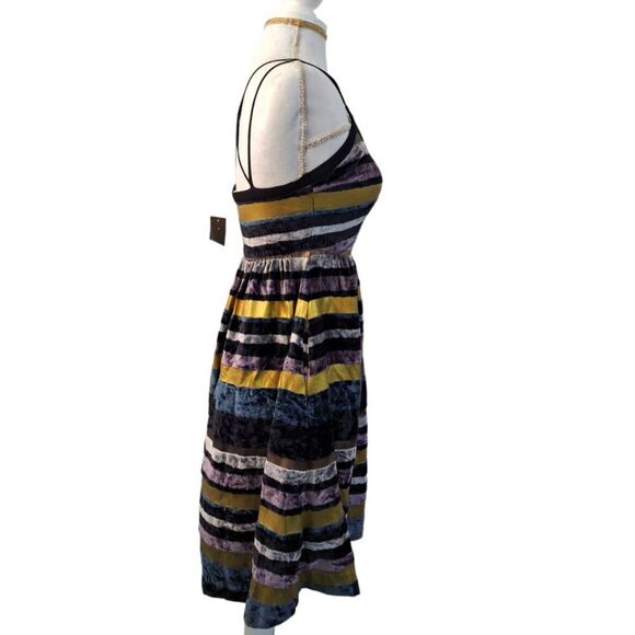 Anthropologie Wolven Ada Stripe Velvet Party Cocktail Fit Flare Dress Size 0 - Picture 6 of 10